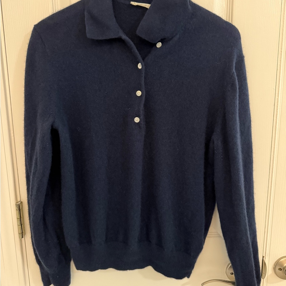 Everlane Cashmere Navy Polo Sweater with Buttons